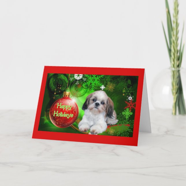 Bola de la tarjeta de Navidad de Shih Tzu buenas (Anverso)