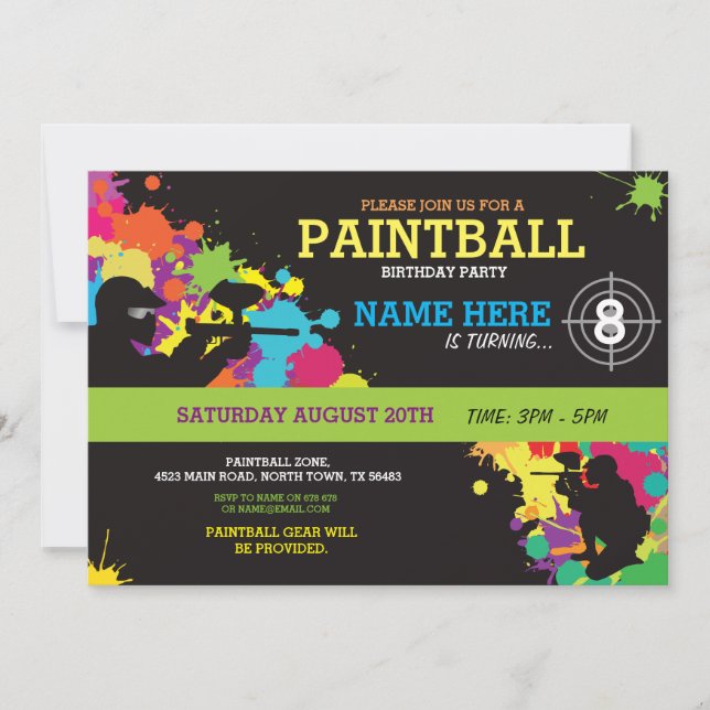 Bola de pintura de cumpleaños invitación fiesta de (Anverso)