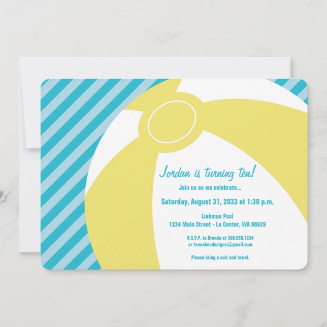 Bola de playa amarilla con invitación a la raya de (Anverso)