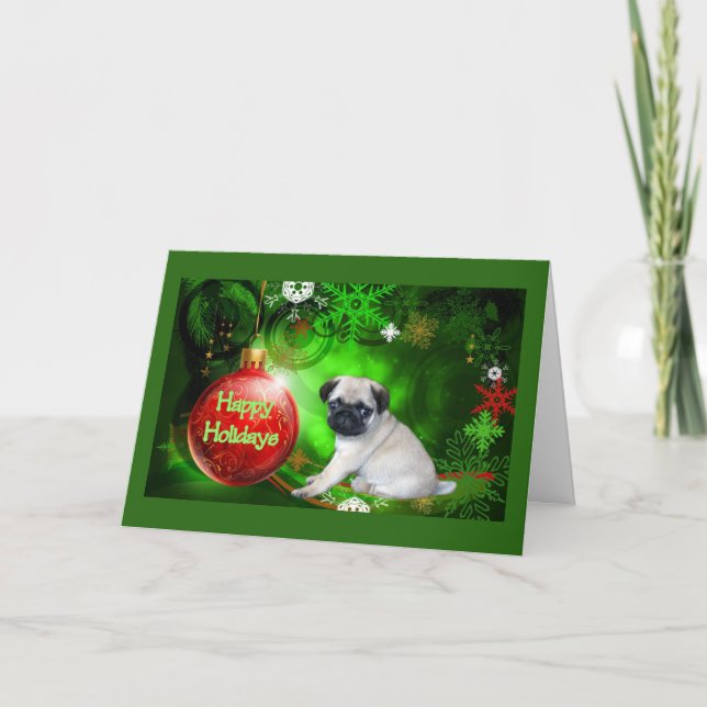 Bola del rojo de la tarjeta de Navidad del perrito (Anverso)