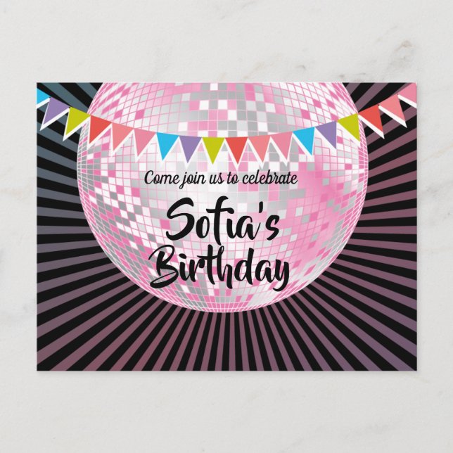 bola disco rosa Invitación postal (Anverso)