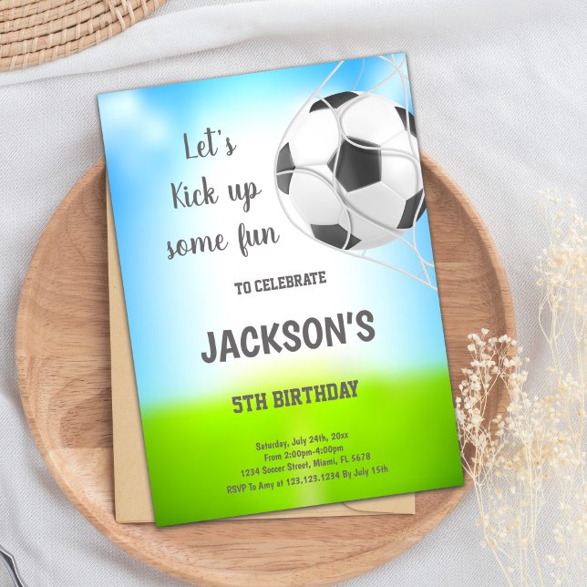 Bola en la invitación al cumpleaños del fútbol net (Ball in Net Soccer Birthday Invitations)
