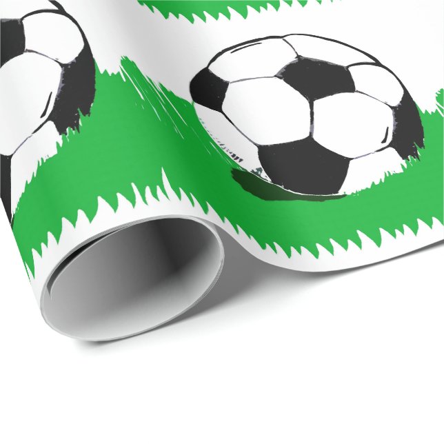 Bolas de fútbol en papel envuelto en patrones de h (Esquina del rollo)