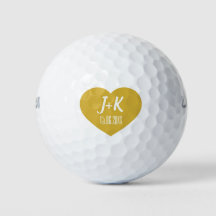 Bolas de golf Bride Groom Monograma Gold Heart