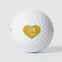 Bolas de golf Bride Groom Monograma Gold Heart