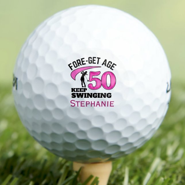 Bolas de golf de 50 años modernas iniciales rosas (Subido por el creador)