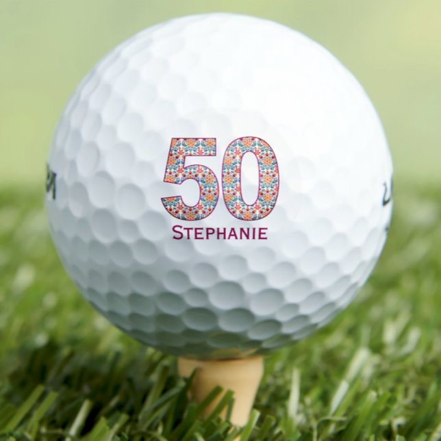 Bolas de golf de 50 años modernas iniciales rosas (Subido por el creador)