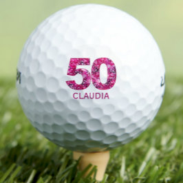 Bolas de golf de 50 años modernas iniciales rosas