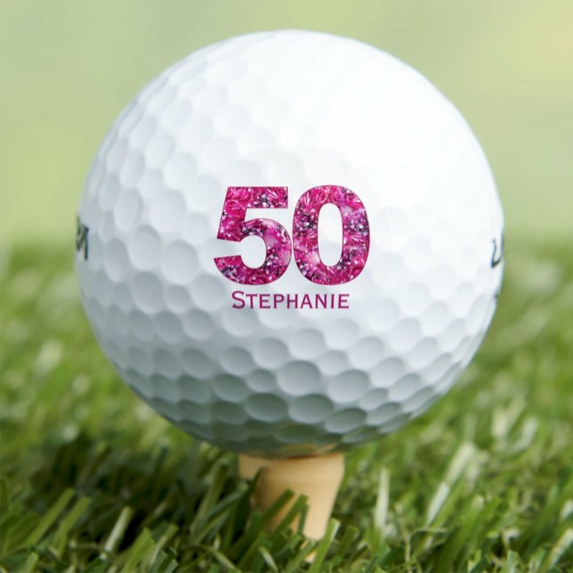 Bolas de golf de 50 años modernas iniciales rosas (Subido por el creador)