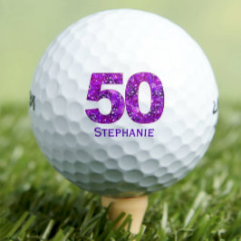 Bolas de golf de 50 años modernas iniciales violet
