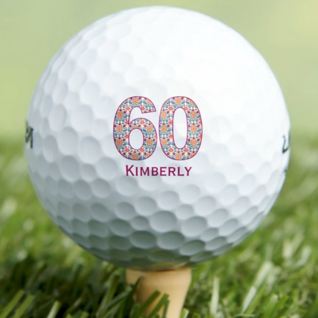 Bolas de golf de 60 años modernas iniciales rosas (Subido por el creador)