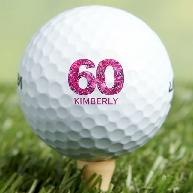 Bolas de golf de 60 años modernas iniciales rosas (Subido por el creador)