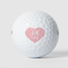 Bolas de golf de Bride Groom Monograma Pink Heart