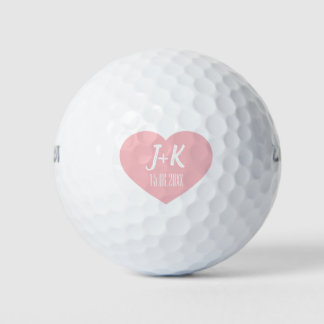 Bolas de golf de Bride Groom Monograma Pink Heart