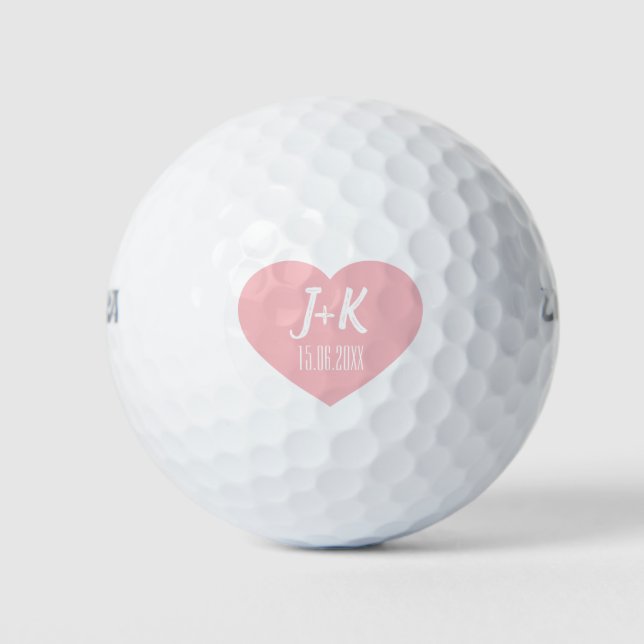 Bolas de golf de Bride Groom Monograma Pink Heart (Anverso)
