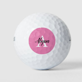 Bolas de golf de estilo rosado con guión de monogr