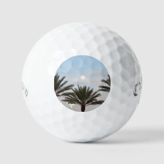 bolas de golf de luna y palmeras