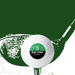 Bolas de golf de Monograma Negro Verde Moderno Gol