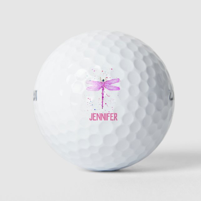 Bolas de golf de nombre cúbico de libélula rosa (Anverso)