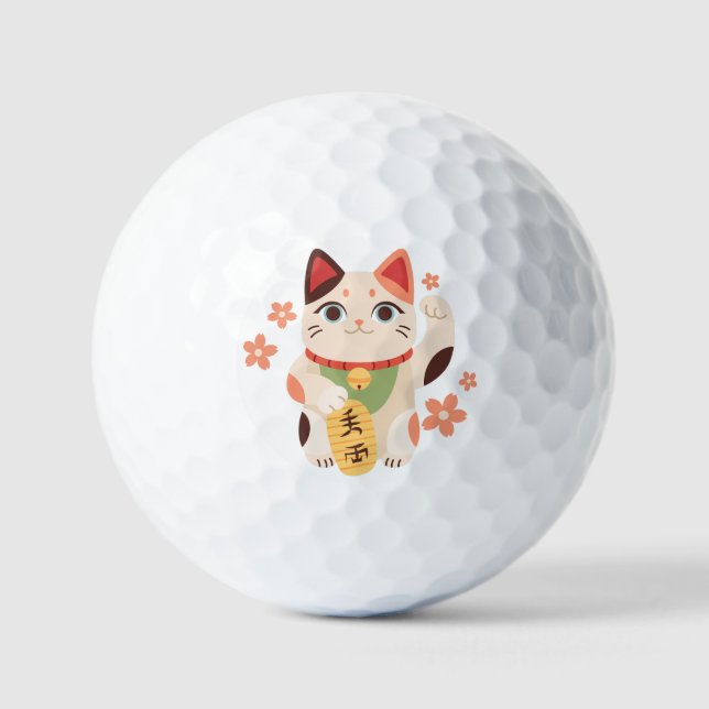 Bolas de Golf Gato Afortunado Maneki Neko Lindas (Anverso)