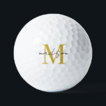 Bolas de golf Gold Black Monogram<br><div class="desc">Elegante bola de golf negro en monograma dorado.</div>