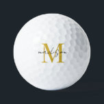 Bolas de golf Gold Black Monogram<br><div class="desc">Elegante bola de golf negro en monograma dorado.</div>
