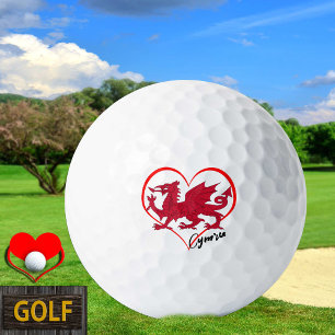 Bolas de golf Love Wales, bandera galesa, corazón