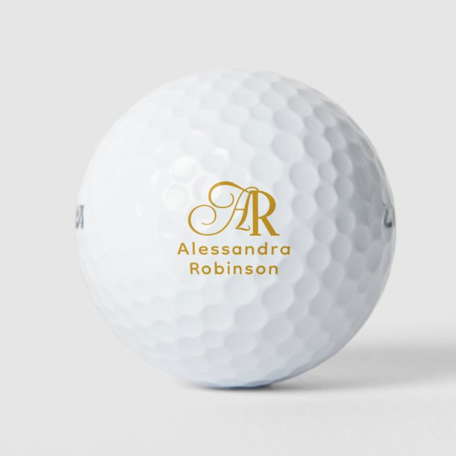 Bolas de golf Luxurious Gold Monogram & Name (Anverso)