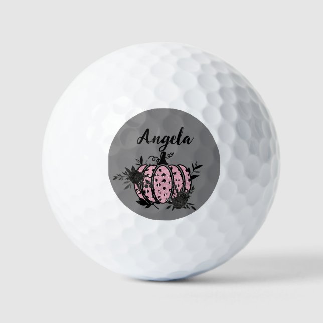 Bolas de golf personalizadas, calabaza rosa y negr (Anverso)
