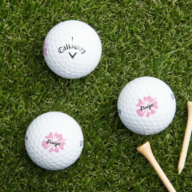 Bolas de golf personalizadas con flor hibiscus ros (Césped in situ)