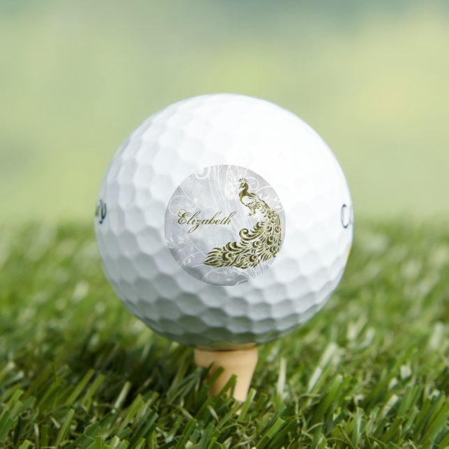 Bolas de golf personalizadas Gold Peacock (Camiseta in situ)