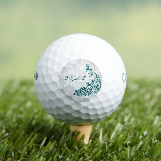 Bolas de golf personalizadas Peacock verde azulado (Camiseta in situ)