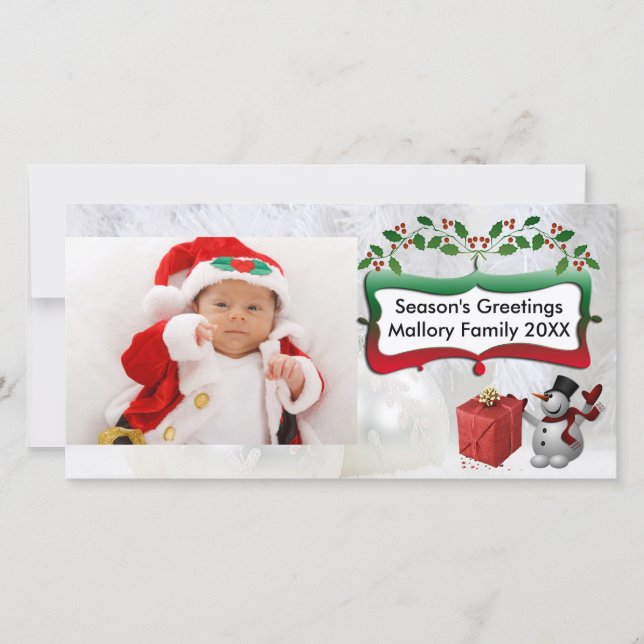 Bolas de navidad blancas, muñeco de nieve, árboles (Anverso)