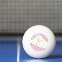 Bolas de ping pong monogramadas rosadas y doradas