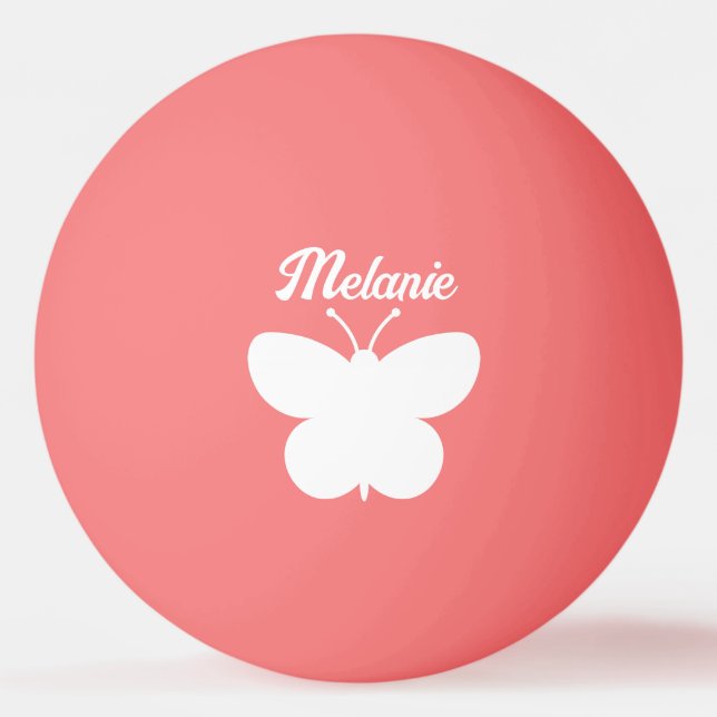 Bolas de ping pong rosadas con logo de mariposa (Anverso)