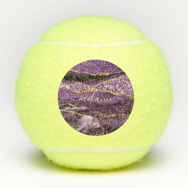 Bolas de tenis de Purpurina Purple Gold con nombre (Anverso)