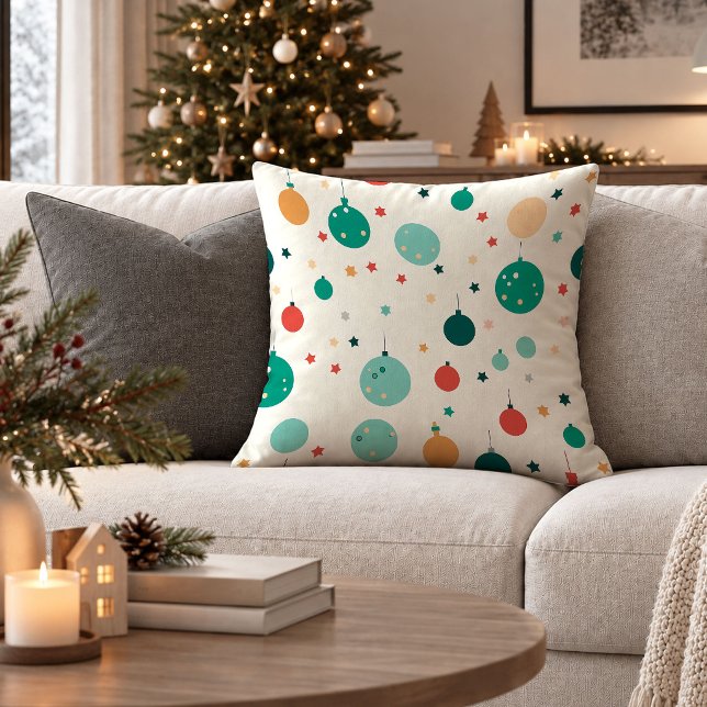Bolas Navideñas Simples Cubierta de Almohada Roja  (Simple Christmas Balls Red Green Pillow Cover Art)