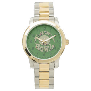 Bolas verdes de césped denim, reloj de pulsera par