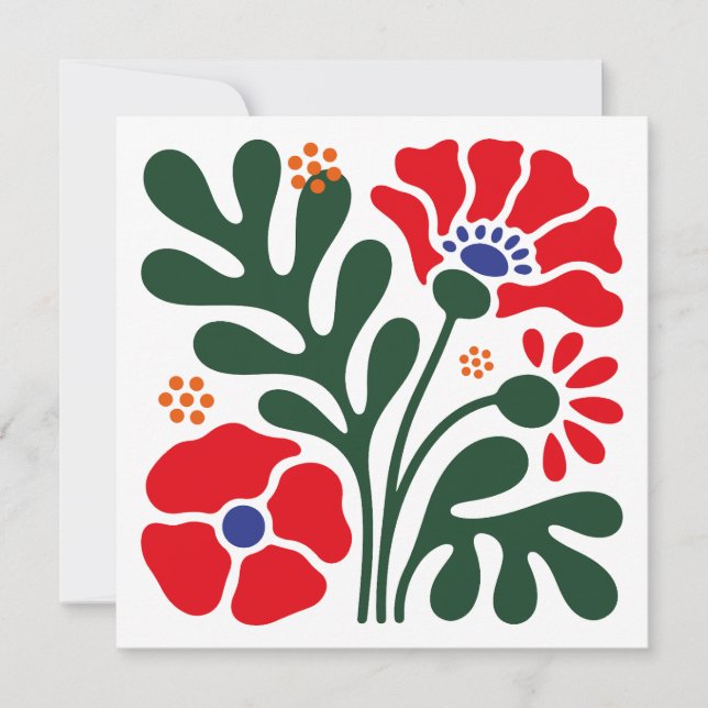 Bold Abstract Floral Flat Card with Poppy Motif (Anverso)