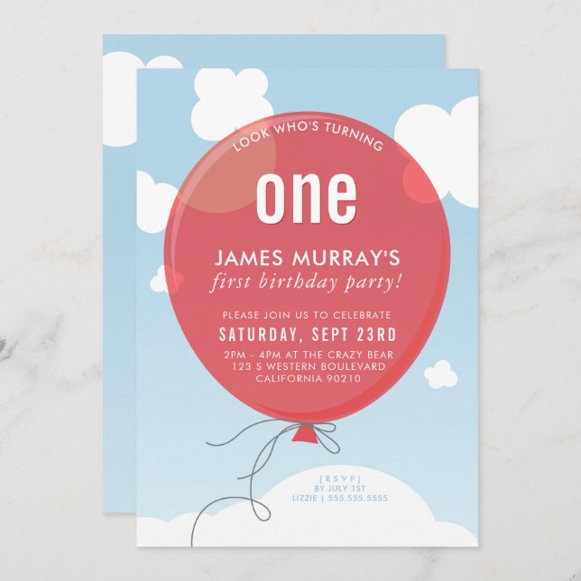 BOLD BALLOON fiesta de cumpleaños invitación al ci (Anverso / Reverso)