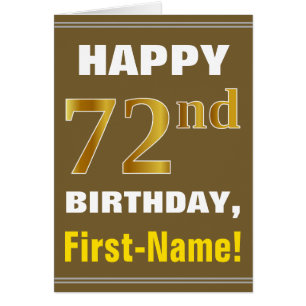 Bold, Brown, Faux Gold 72 cumpleaños con tarjeta d