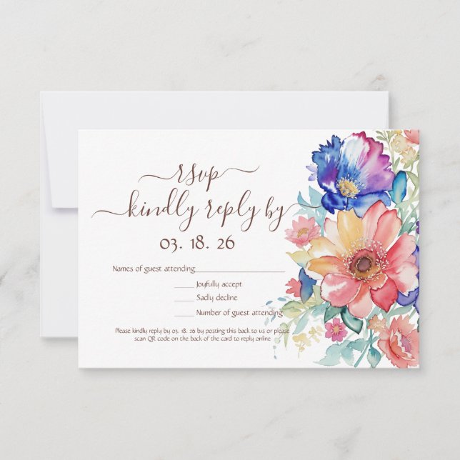Bold Colorful Watercolor Floral RSVP Card (Anverso)