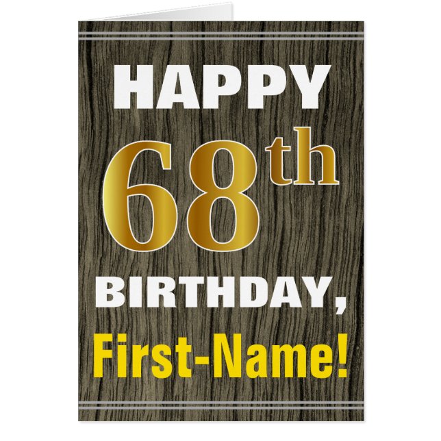 Bold, Faux Wood, Faux Gold 68th Birthday + Name (Frente)