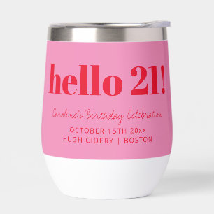 Bold Pink Rojo Moderno Cumpleaños 21 Personalizado