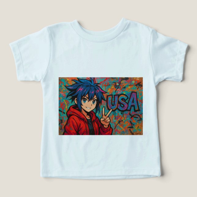 Bold Red Anime USA Graphic T-Shirt (Diseño delantero )
