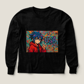 Bold Red Anime USA Graphic T-Shirt