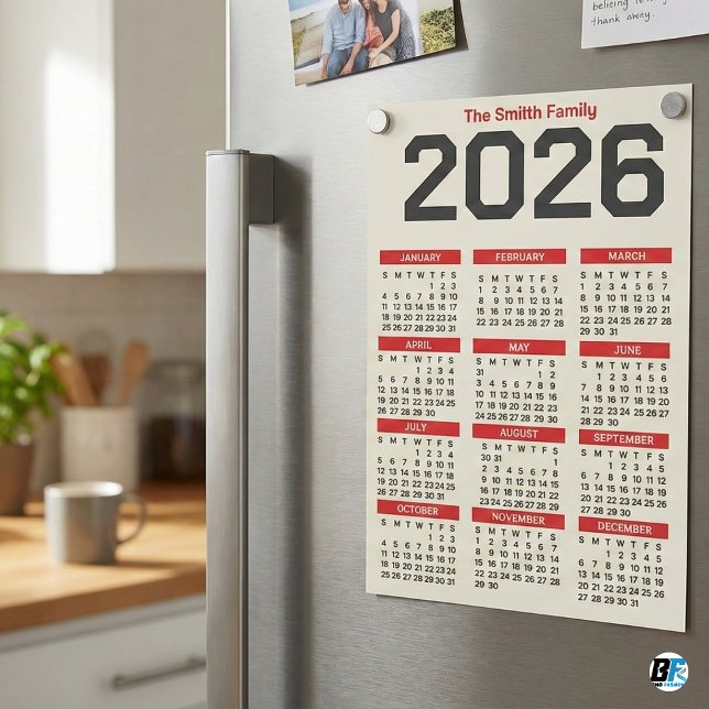 Bold Red Black Custom Family Name 2026 Caledar (Subido por el creador)