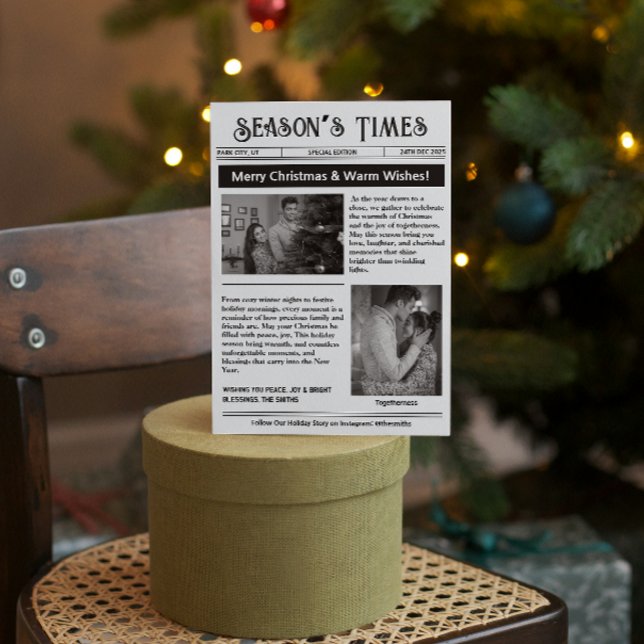 Boletín Arch Multi Foto Navidad Blanco Negro (newspaper black and white unique classic vintage simple modern photo collage multi photo pictures )