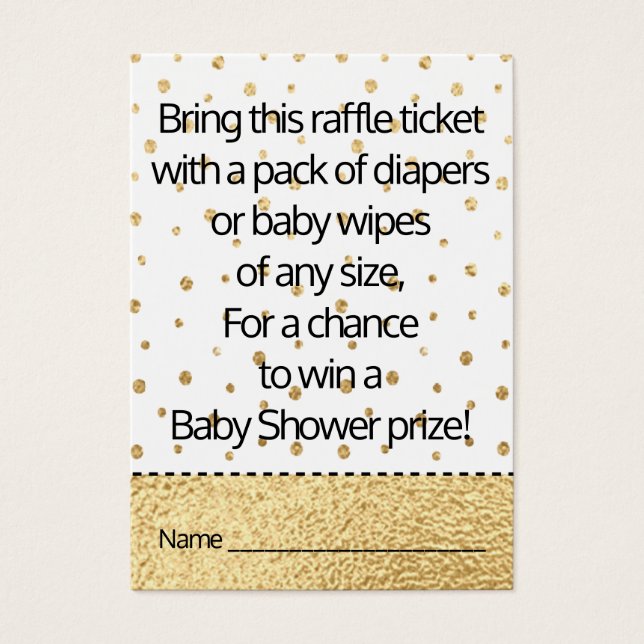 Boleto Baby Shower Raffle con pingüino dorado (Frente)