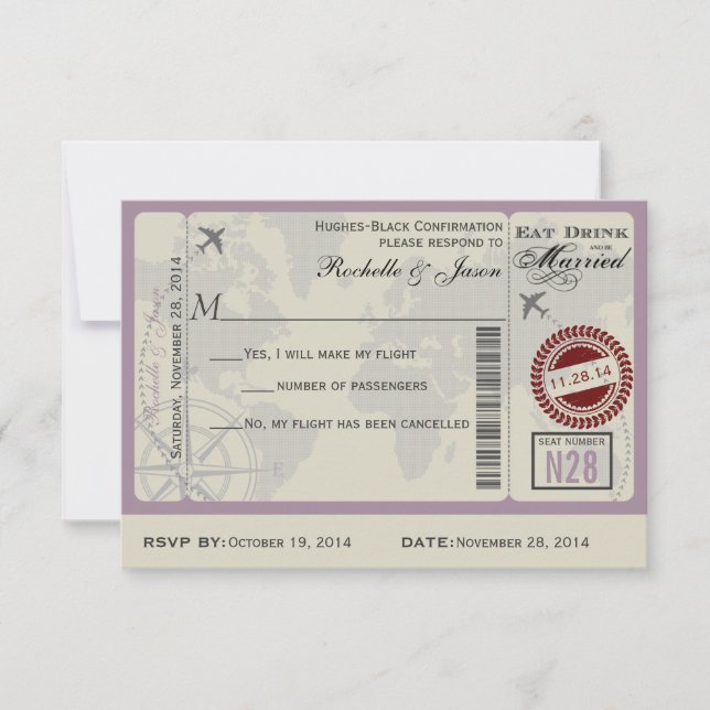 Boleto de Aerolínea RSVP de Boda (Anverso)